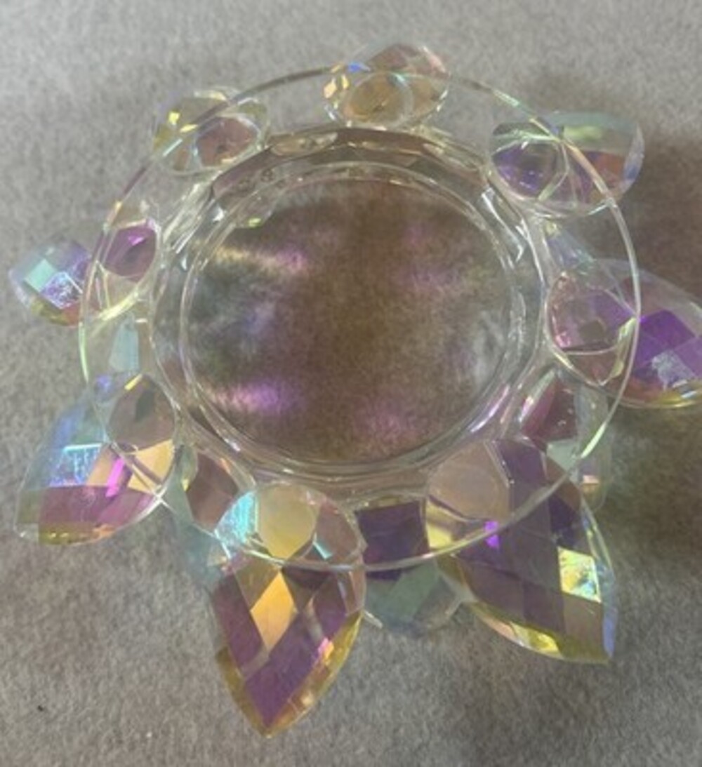 2-Crystal Lotus Flower Candle Holders Iridescent - Picture 3 of 6
